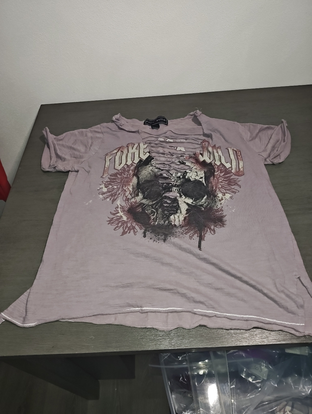 polly esther Woman's Top, Lavender Color, Cut Out Tee,For Rock Look,Large Size